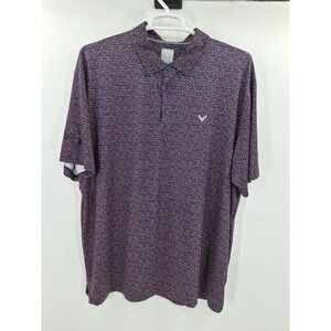 Callaway Polo Shirt Mens XXL Blue Red Golf All Over Print Opti Dri Performance‎